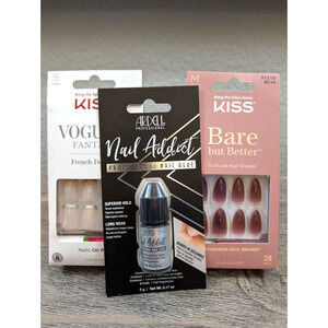 KISS Press On Nails Lot Bare But Better + French Tips w/ Ardell Nail Glue